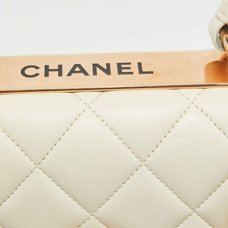 Pre Owned Chanel Off White Quilted Leather Small Trendy CC Flap Bag