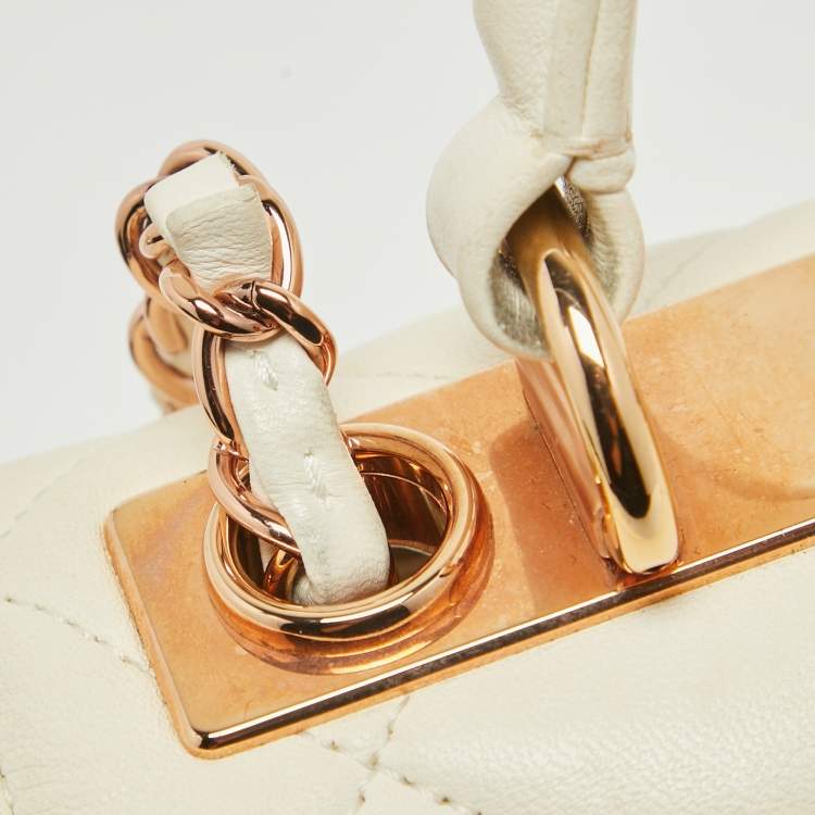 Pre Owned Chanel Off White Quilted Leather Small Trendy CC Flap Bag