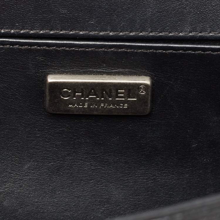 Pre Owned Chanel Black Python and Patent Leather Medium Boy Flap Bag