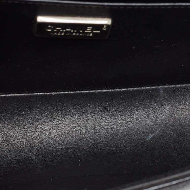 Pre Owned Chanel Black Python and Patent Leather Medium Boy Flap Bag