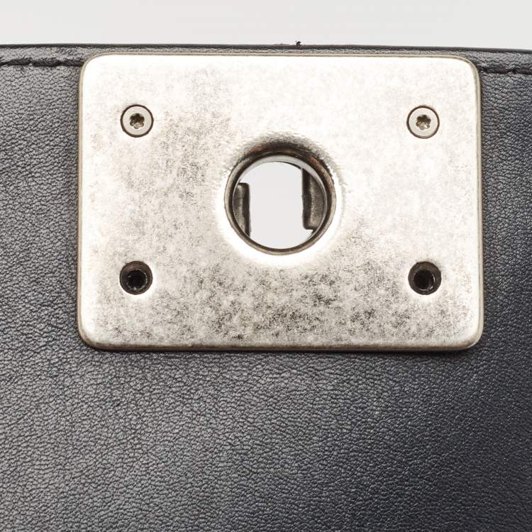 Pre Owned Chanel Black Python and Patent Leather Medium Boy Flap Bag