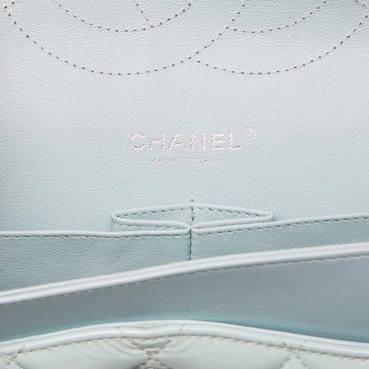 Pre Owned Chanel Green Quilted Patent Leather Jumbo Classic Double Flap Bag