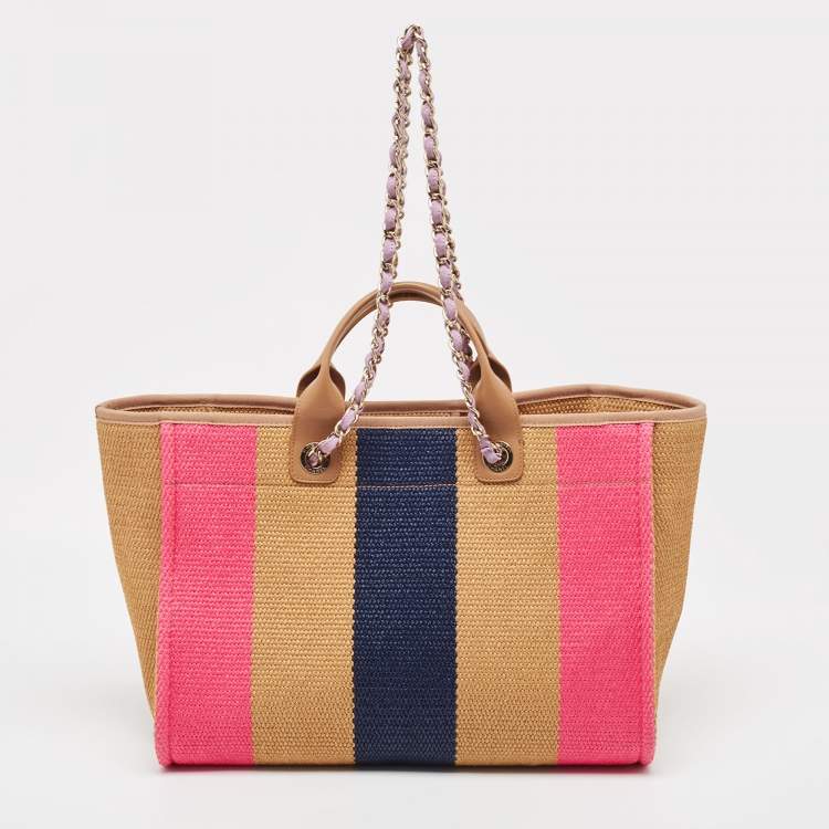 Pre Owned Chanel Multicolor Striped Straw Raffia Large Deauville Shopper Tote