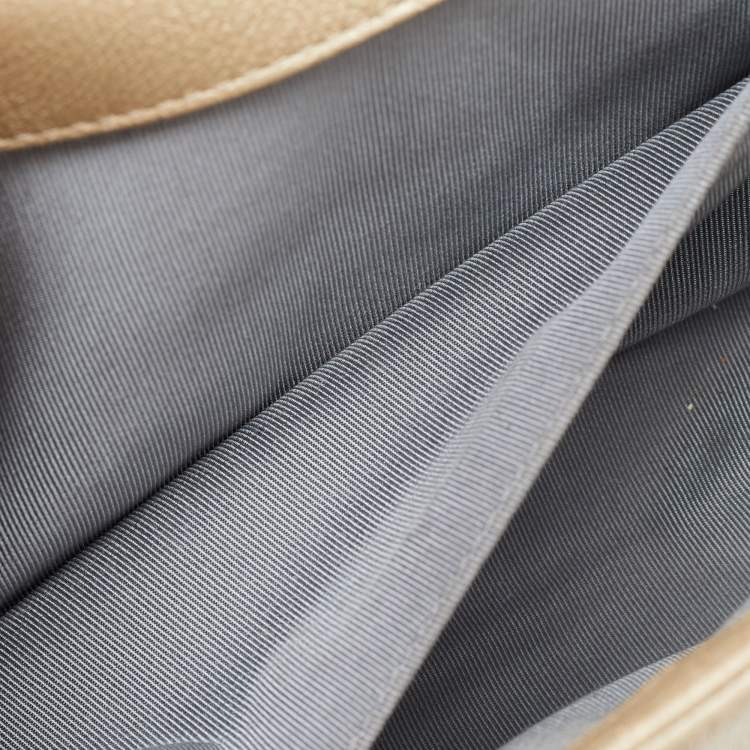 Pre Owned Chanel Gold CC Cut Out Leather Medium Boy Bag