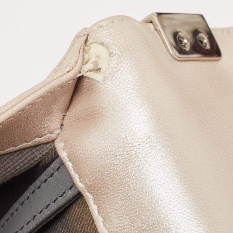 Pre Owned Chanel Pearl White Shimmer Quilted Leather Large Boy Flap Bag