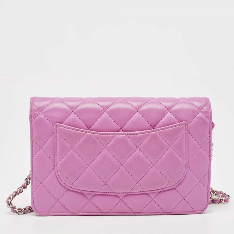 Pre Owned Chanel Purple Quilted Leather WOC Bag