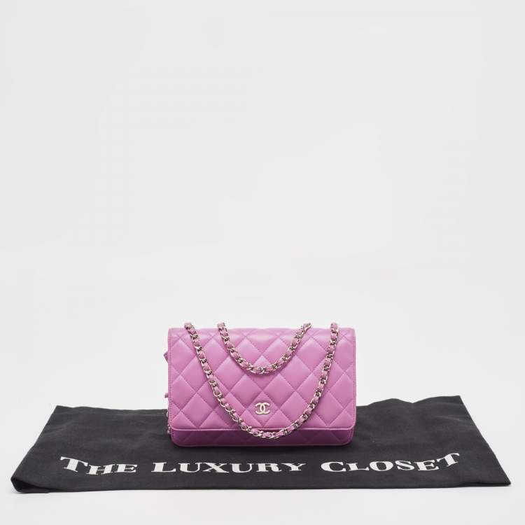 Pre Owned Chanel Purple Quilted Leather WOC Bag
