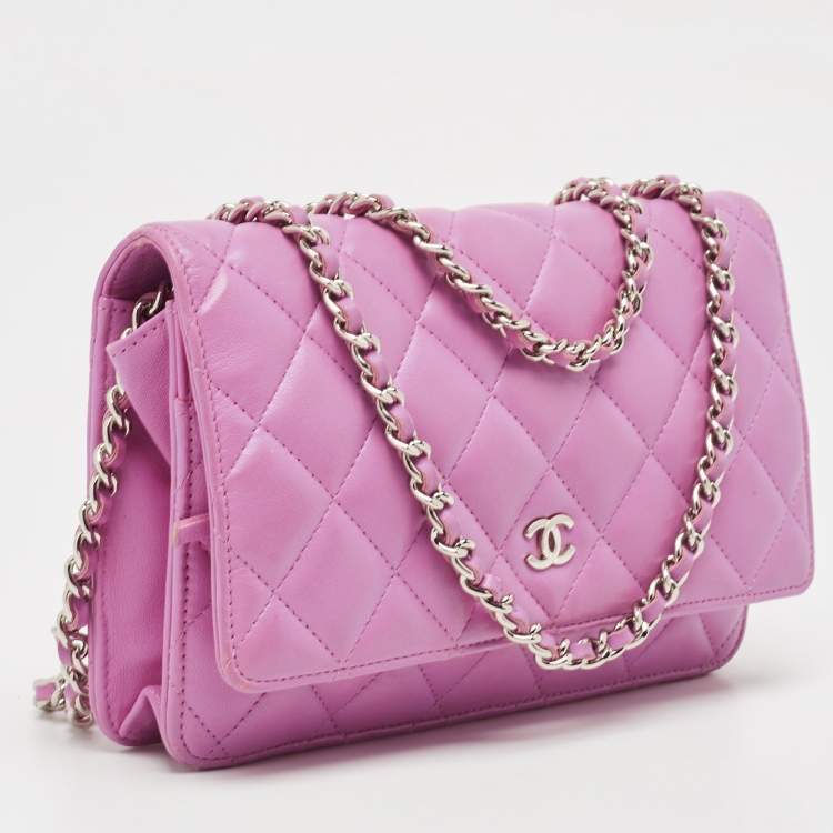 Pre Owned Chanel Purple Quilted Leather WOC Bag