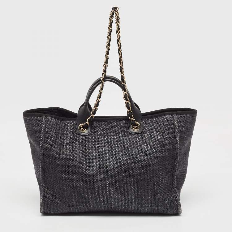 Pre Owned Chanel Black Raffia Large Deauville Tote