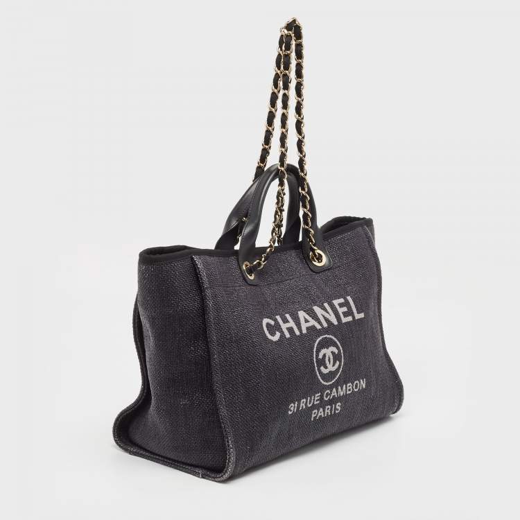 Pre Owned Chanel Black Raffia Large Deauville Tote