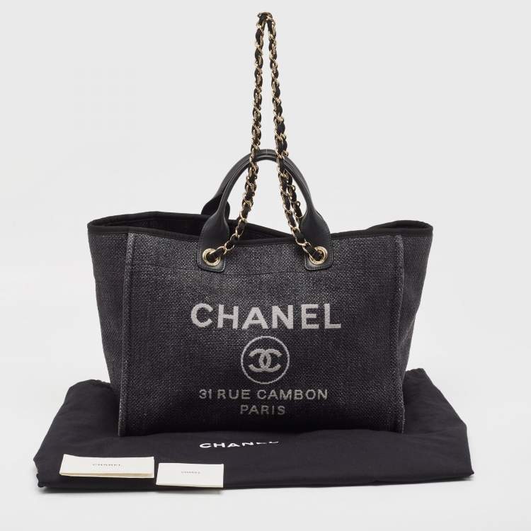 Pre Owned Chanel Black Raffia Large Deauville Tote