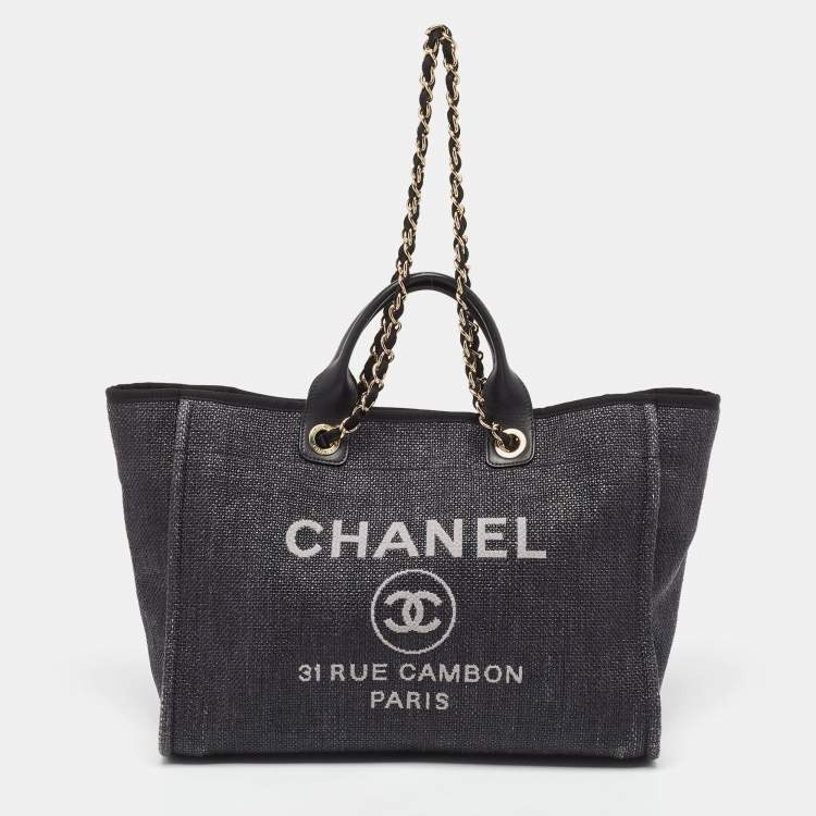Pre Owned Chanel Black Raffia Large Deauville Tote