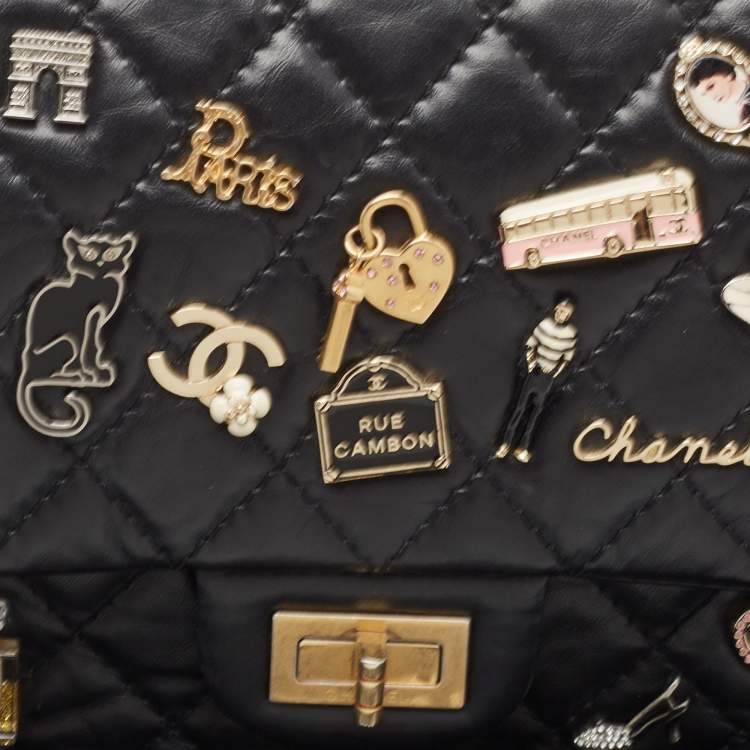 Pre Owned Chanel Black Quilted Aged Leather 225 Lucky Charm Reissue 2.55 Flap Bag