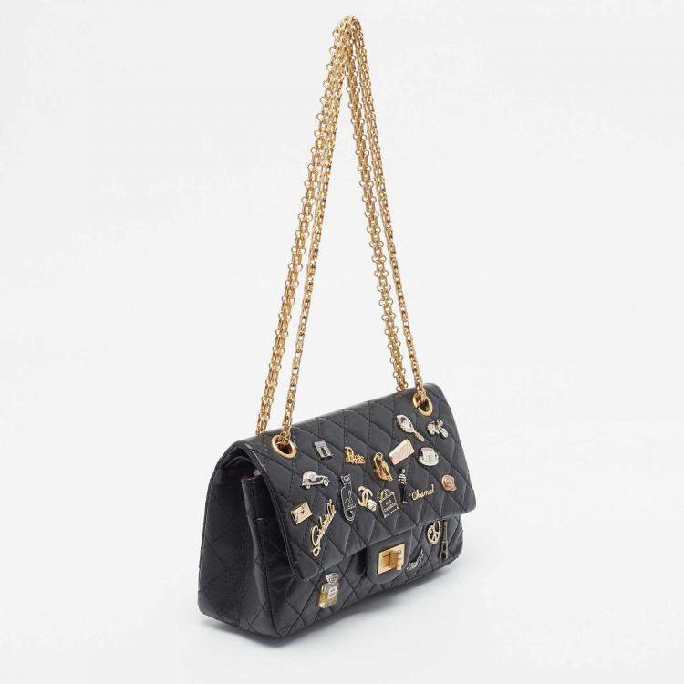 Pre Owned Chanel Black Quilted Aged Leather 225 Lucky Charm Reissue 2.55 Flap Bag