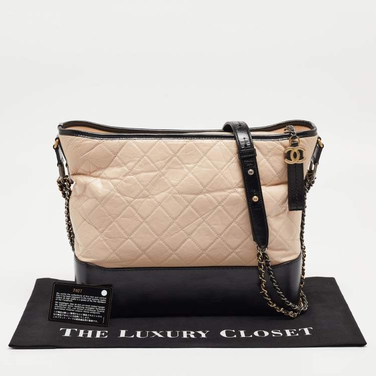 Pre Owned Chanel Black/Light Pink Quilted Leather Large Gabrielle Hobo