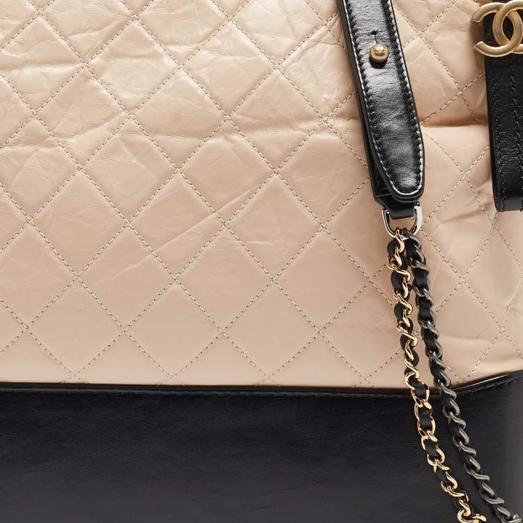 Pre Owned Chanel Black/Light Pink Quilted Leather Large Gabrielle Hobo