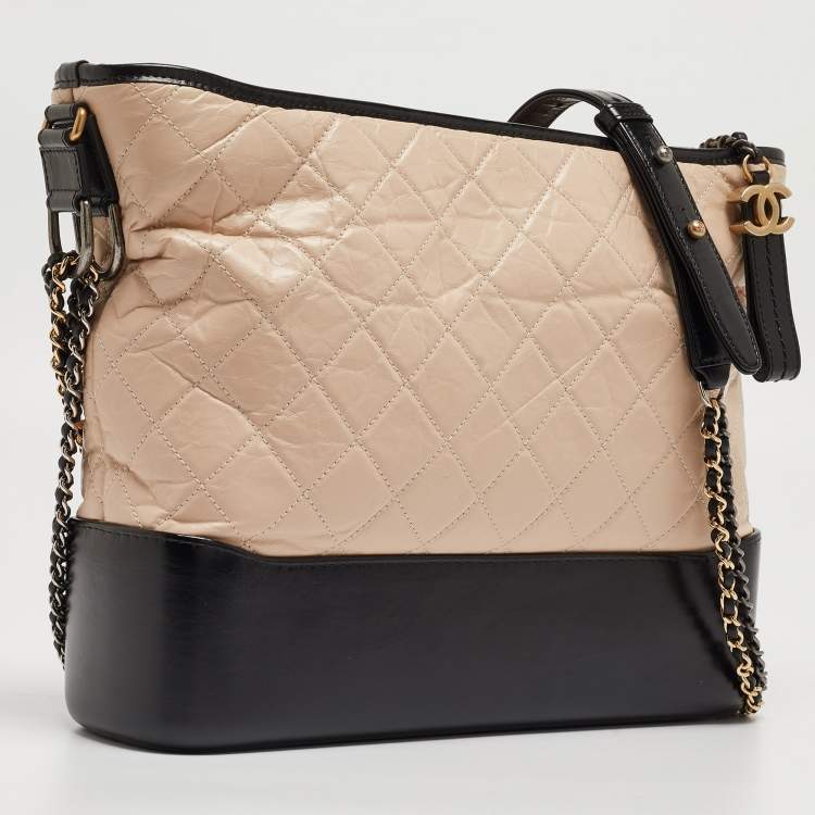 Pre Owned Chanel Black/Light Pink Quilted Leather Large Gabrielle Hobo