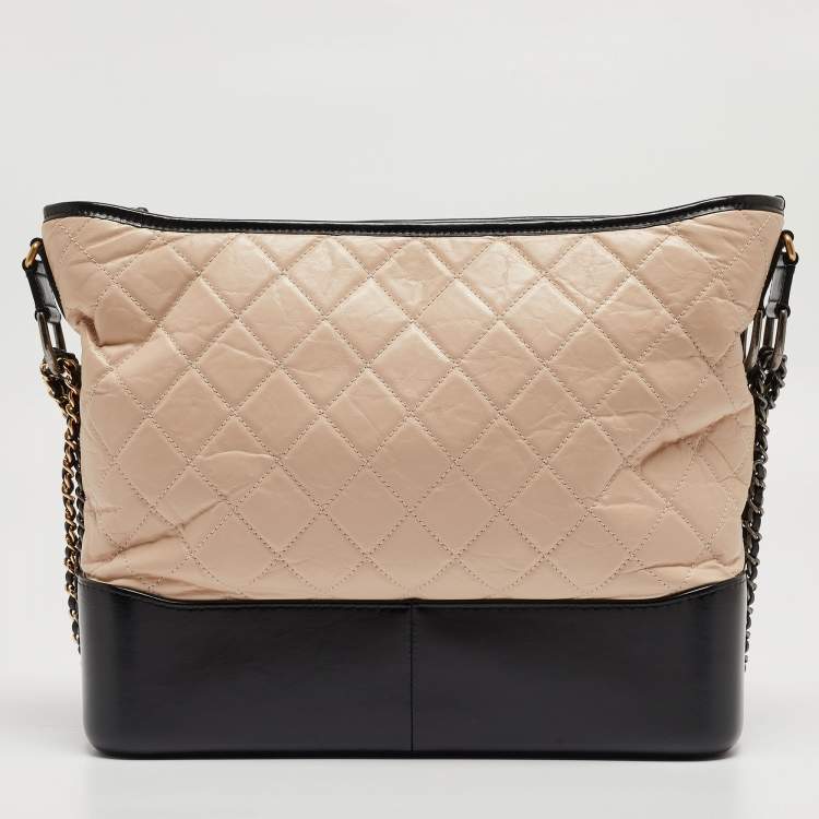 Pre Owned Chanel Black/Light Pink Quilted Leather Large Gabrielle Hobo