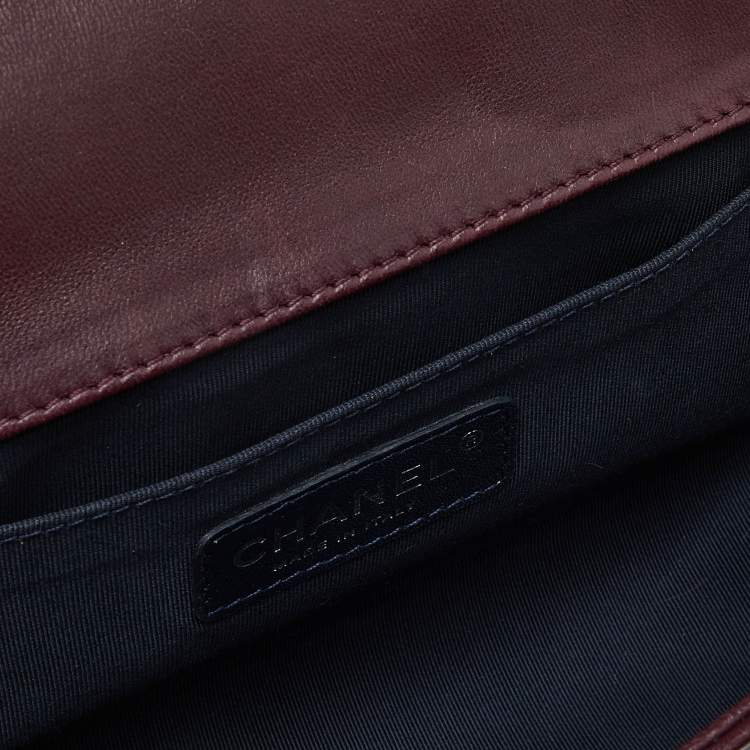 Pre Owned Chanel Burgundy Quilted Tweed,Leather and Velvet Medium Boy Flap Bag