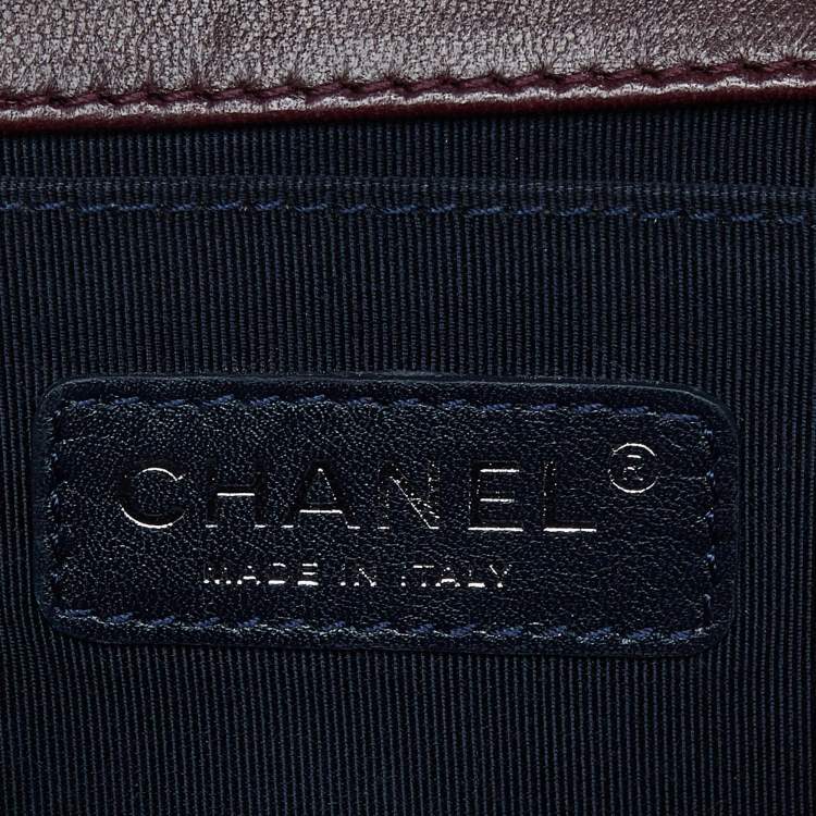 Pre Owned Chanel Burgundy Quilted Tweed,Leather and Velvet Medium Boy Flap Bag