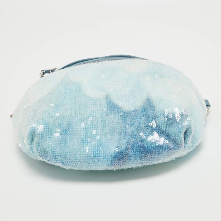Pre Owned Chanel Light Blue Sequins Waterfall Belt Bag