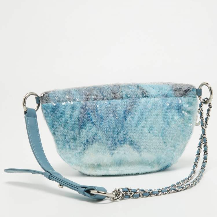 Pre Owned Chanel Light Blue Sequins Waterfall Belt Bag