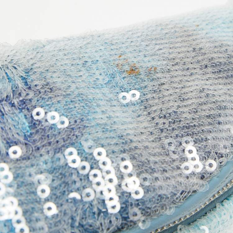 Pre Owned Chanel Light Blue Sequins Waterfall Belt Bag