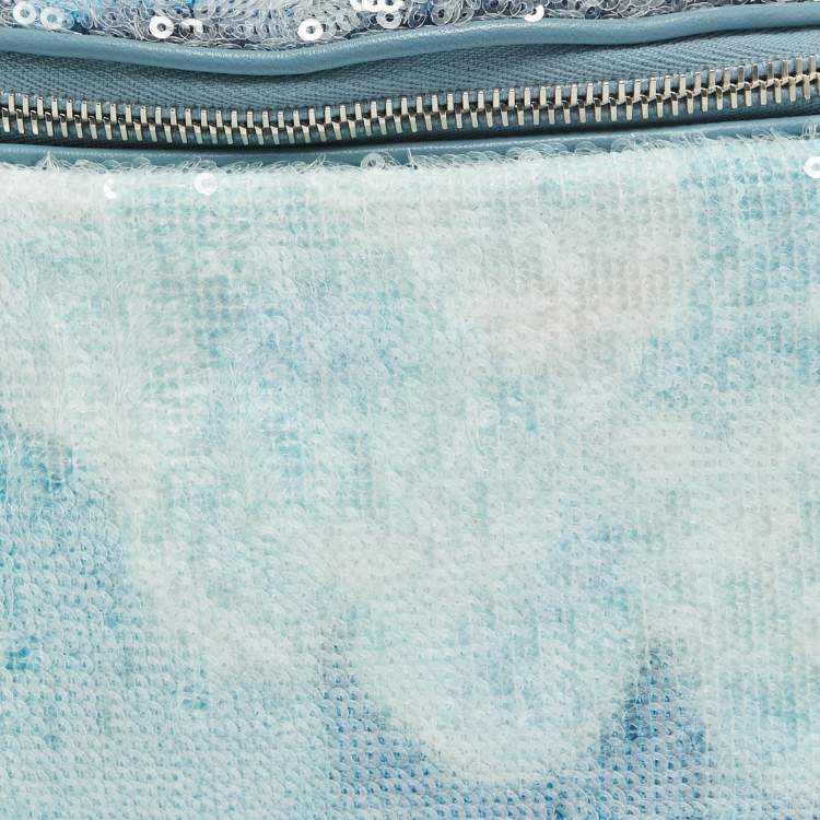 Pre Owned Chanel Light Blue Sequins Waterfall Belt Bag