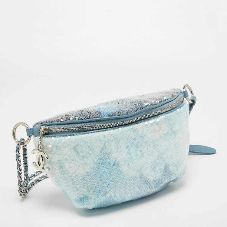 Pre Owned Chanel Light Blue Sequins Waterfall Belt Bag