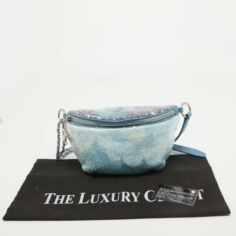Pre Owned Chanel Light Blue Sequins Waterfall Belt Bag