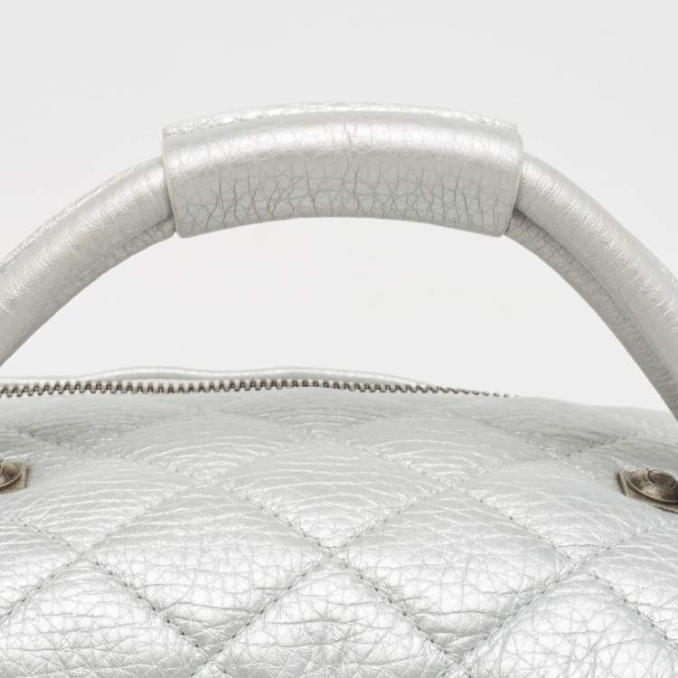 Pre Owned Chanel Metallic Grey Quilted Leather Airlines Round Trip Bowler Bag
