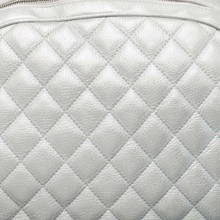 Pre Owned Chanel Metallic Grey Quilted Leather Airlines Round Trip Bowler Bag