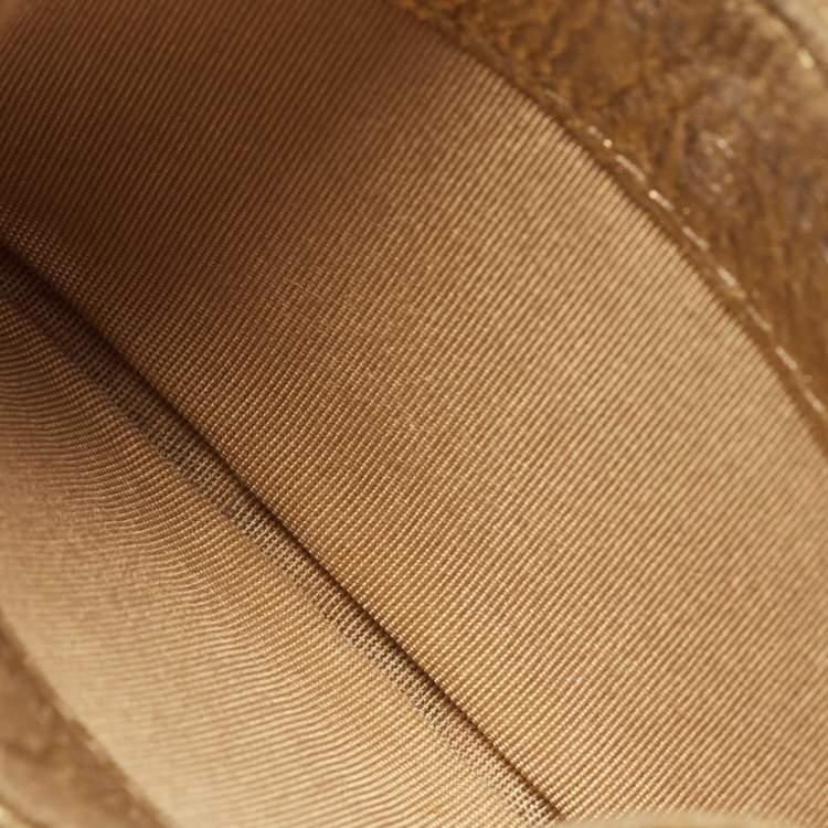 Pre Owned Chanel Gold Suede Camellia Embossed Classic Card Holder