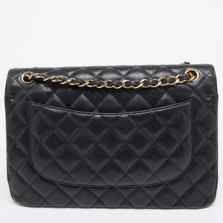مملوكة مسبقًا Chanel Black Quilted Caviar Leather Jumbo Classic Double Flap Bag