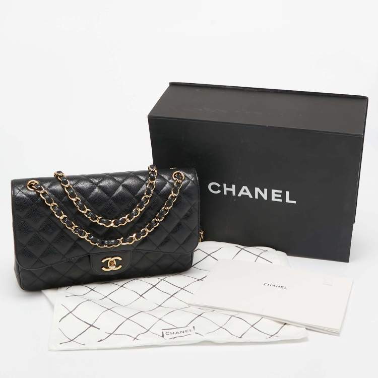 مملوكة مسبقًا Chanel Black Quilted Caviar Leather Jumbo Classic Double Flap Bag