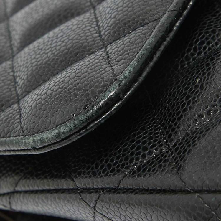 مملوكة مسبقًا Chanel Black Quilted Caviar Leather Jumbo Classic Double Flap Bag
