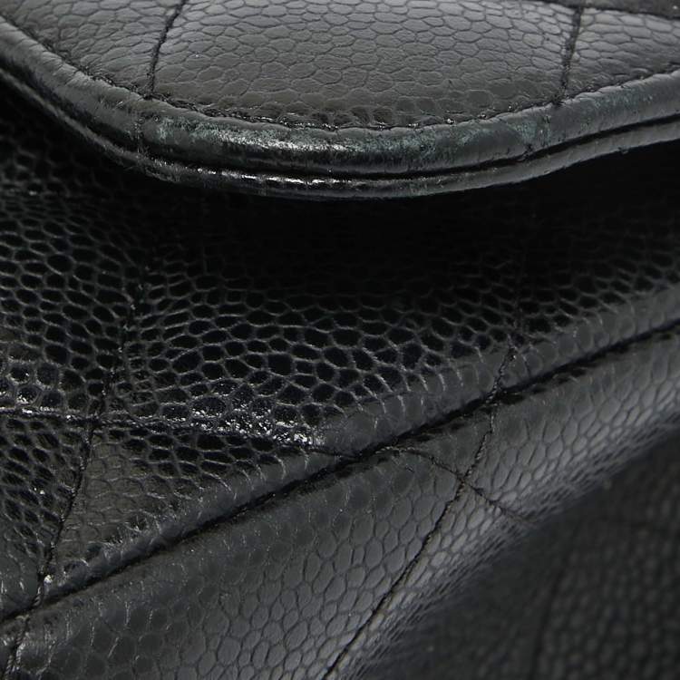 مملوكة مسبقًا Chanel Black Quilted Caviar Leather Jumbo Classic Double Flap Bag