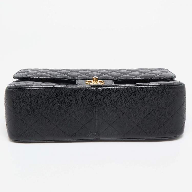 مملوكة مسبقًا Chanel Black Quilted Caviar Leather Jumbo Classic Double Flap Bag
