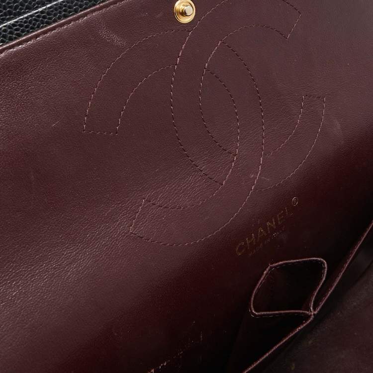 مملوكة مسبقًا Chanel Black Quilted Caviar Leather Jumbo Classic Double Flap Bag