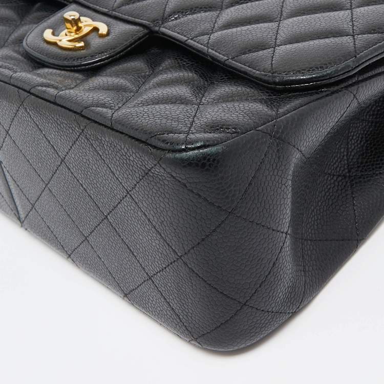 مملوكة مسبقًا Chanel Black Quilted Caviar Leather Jumbo Classic Double Flap Bag