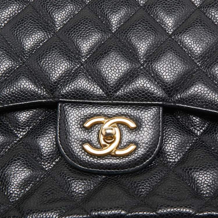مملوكة مسبقًا Chanel Black Quilted Caviar Leather Jumbo Classic Double Flap Bag