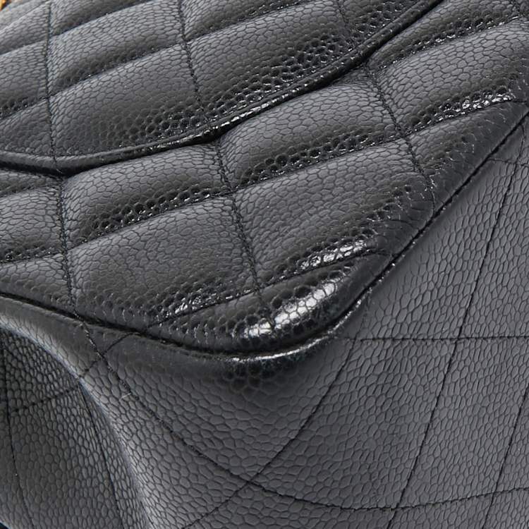 مملوكة مسبقًا Chanel Black Quilted Caviar Leather Jumbo Classic Double Flap Bag