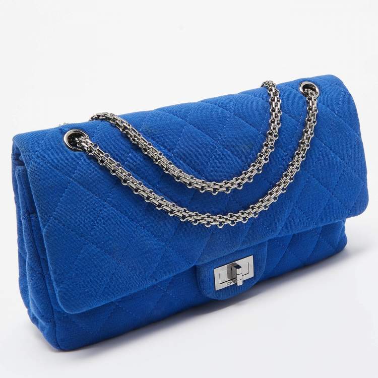 Pre Owned Chanel Blue Jersey Classic 227 Reissue 2.55 Flap Bag