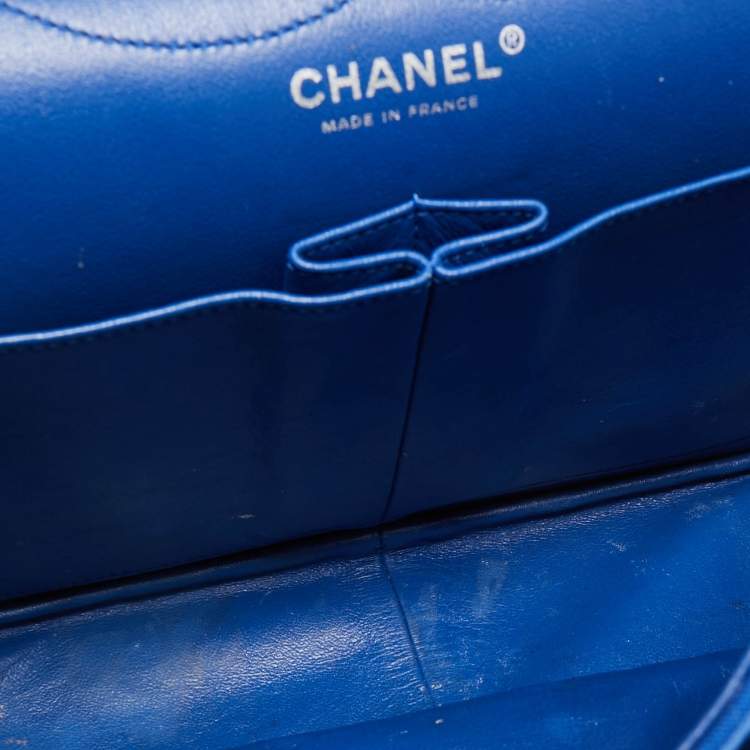 Pre Owned Chanel Blue Jersey Classic 227 Reissue 2.55 Flap Bag