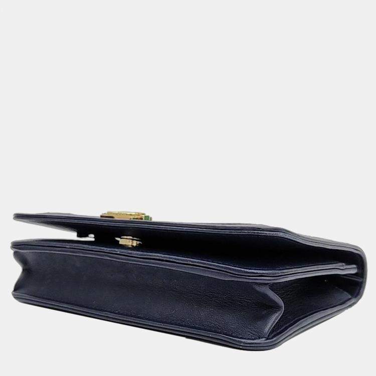 Pre Owned Chanel Blue/Gold Woven Leather New Boy Wallet On Chain