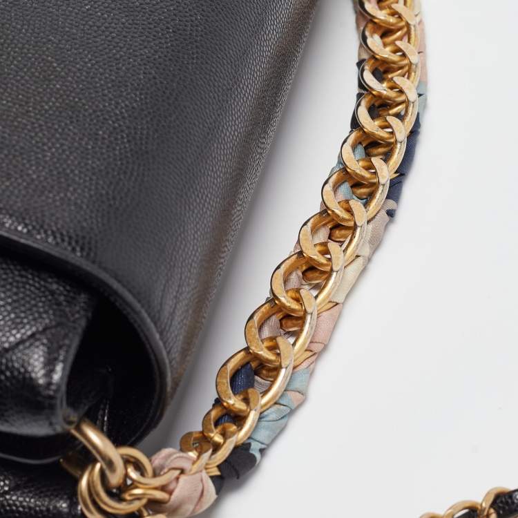 Pre Owned Chanel Black Quilted Leather CC Chain Scarf Top Handle Bag