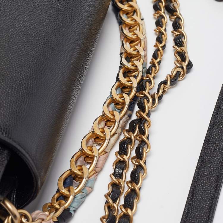 Pre Owned Chanel Black Quilted Leather CC Chain Scarf Top Handle Bag