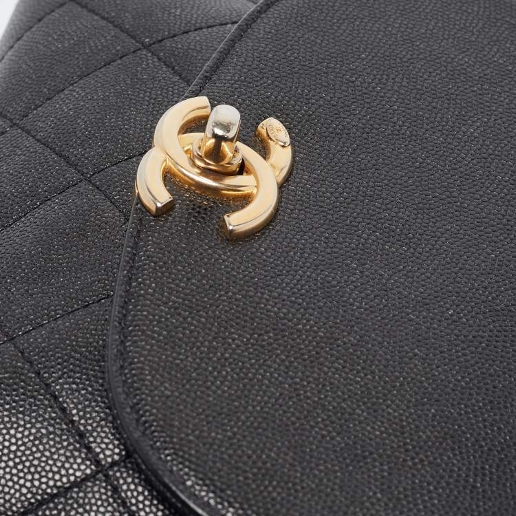 Pre Owned Chanel Black Quilted Leather CC Chain Scarf Top Handle Bag