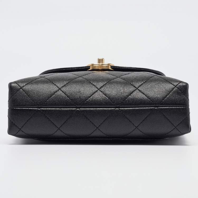 Pre Owned Chanel Black Quilted Leather CC Chain Scarf Top Handle Bag