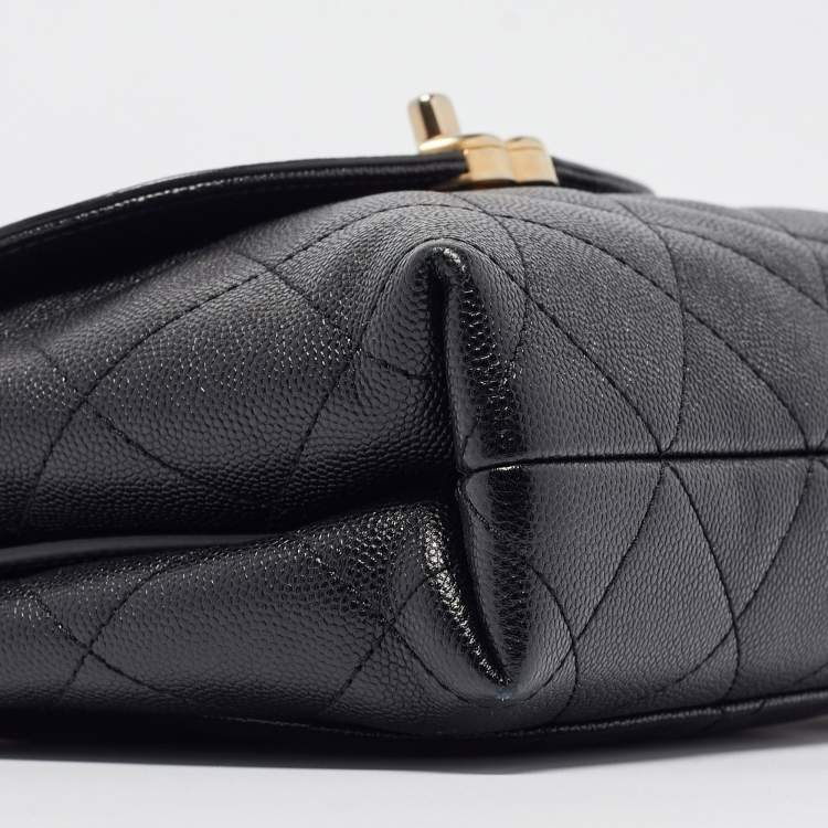 Pre Owned Chanel Black Quilted Leather CC Chain Scarf Top Handle Bag